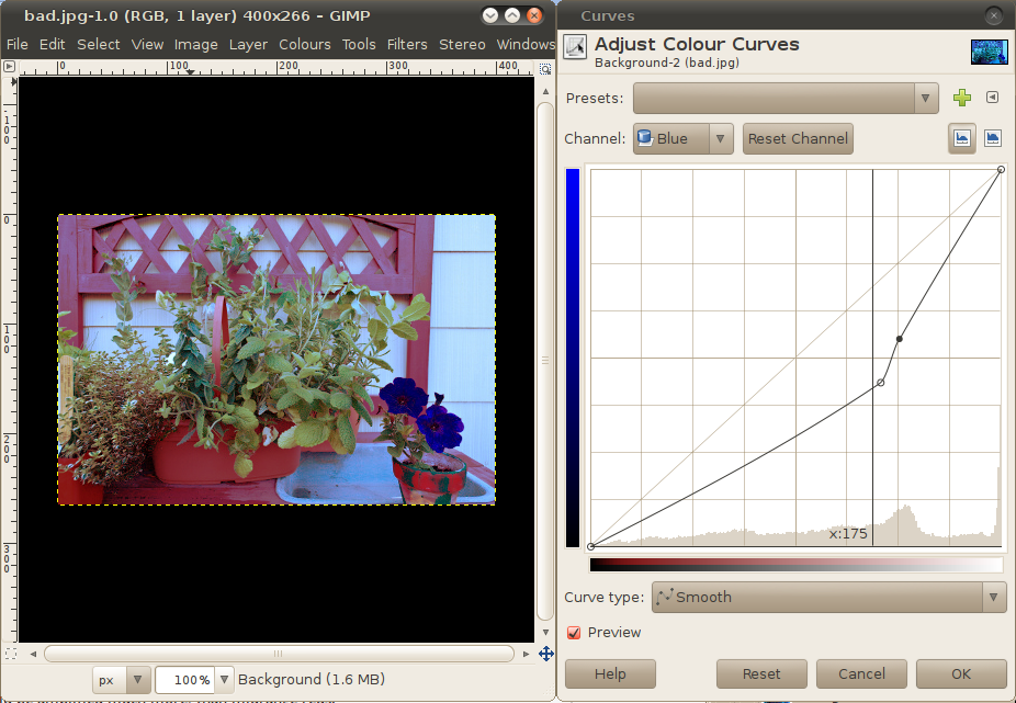 curve transform in Blue channel