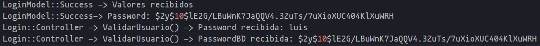 contraseñas obtenidas y mostradas en el log