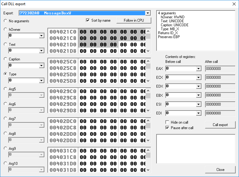 function from user32.dll