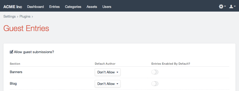GuestEntries plugin settings