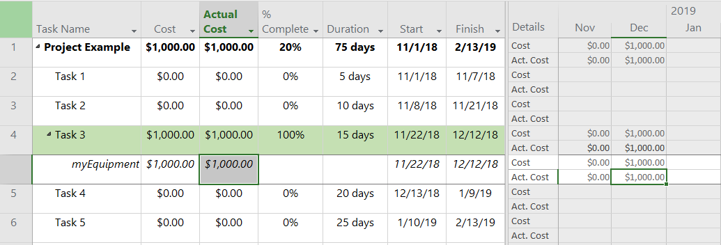 Actual Cost Column Updated after 100% complete