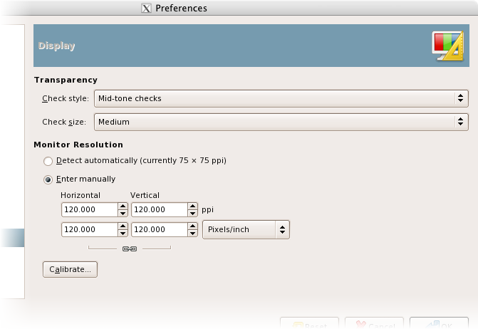 GIMP image window display preferences