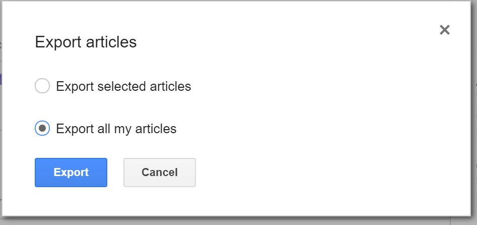 Google Scholar export pop-up window