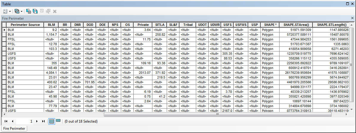 Attribute table