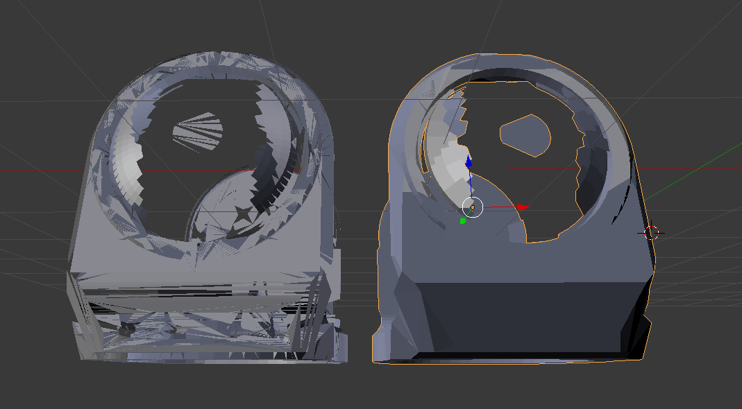 Before and after fixing messed up mesh 2