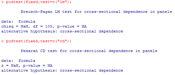 X-sectional tests output