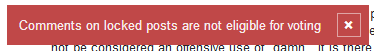 Screenshot of comment vote attempt on locked post: Comments on locked posts are not eligible for voting