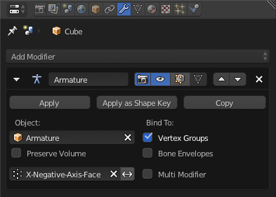 Armature Modifier - note the bone group name