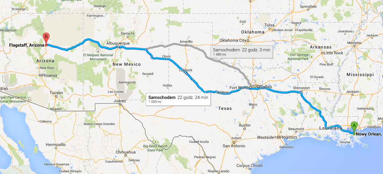 Google Maps - New Orleans to Flagstaff