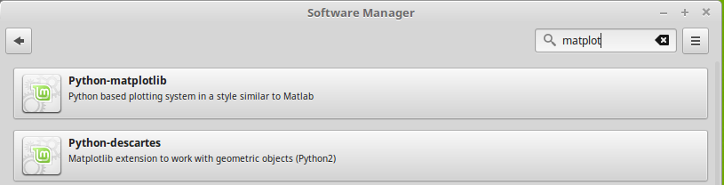 matplotlib search result in Linux Mint Sofware Manager 