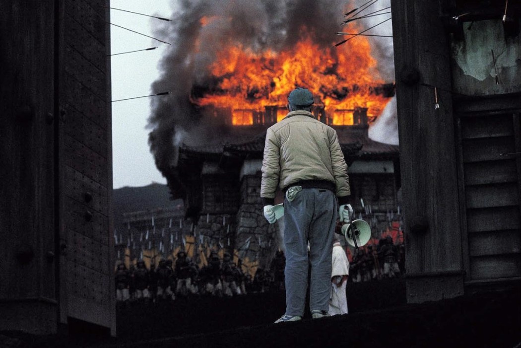 Image of a scene from the film where a temple is burned down