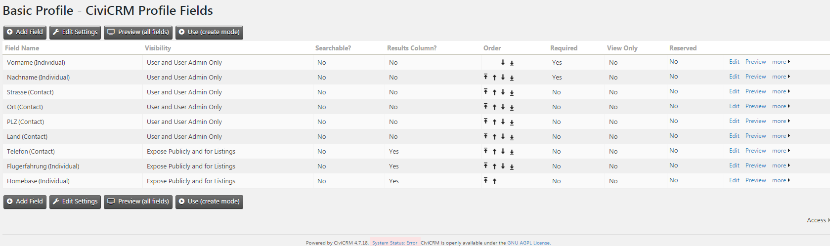 Basic profile fields