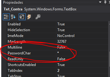 cambiar el valor de passwordchar por asteriscos
