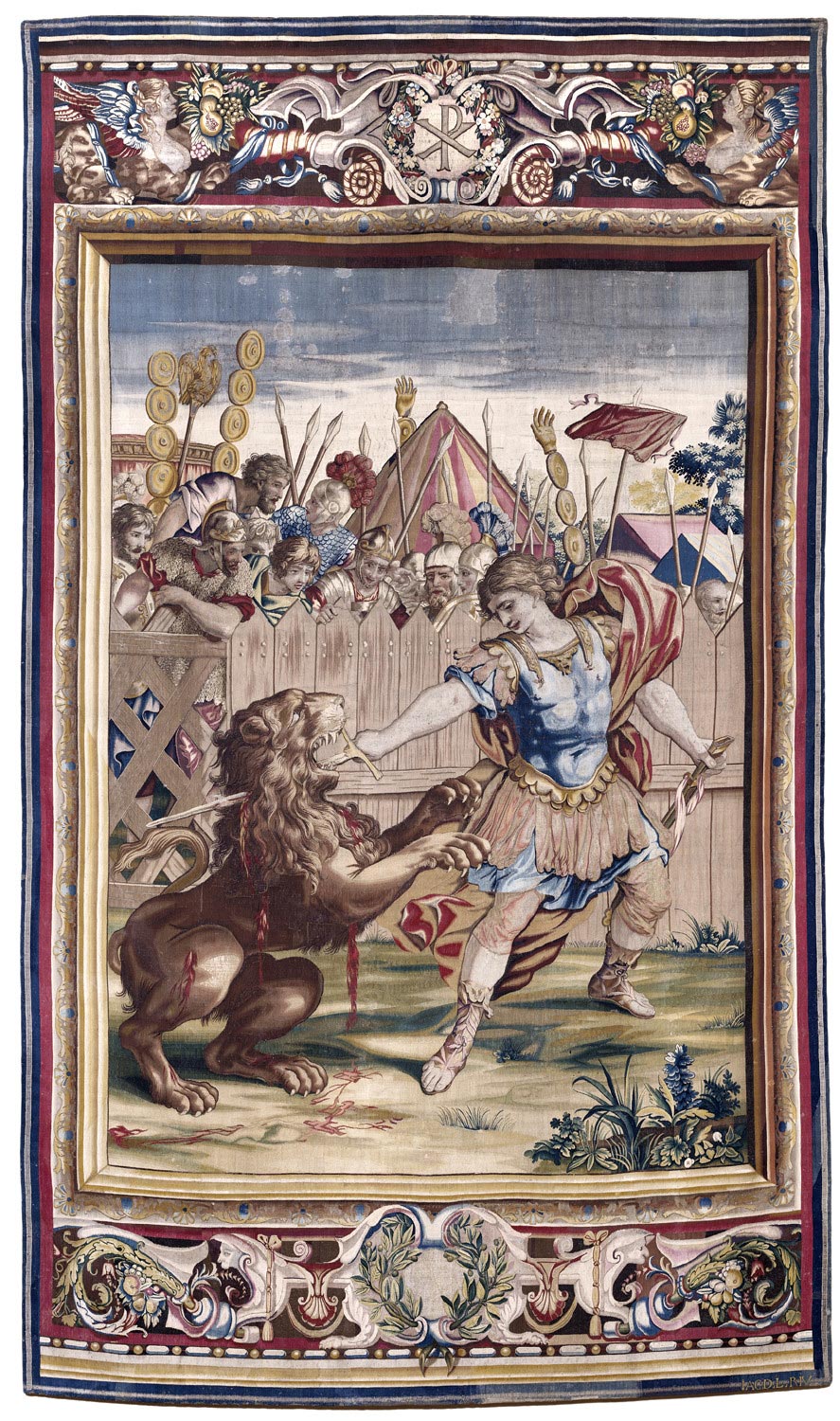 https://commons.wikimedia.org/wiki/File:Constantine_Slaying_the_Lion_(tapestry)_-_1637.jpg