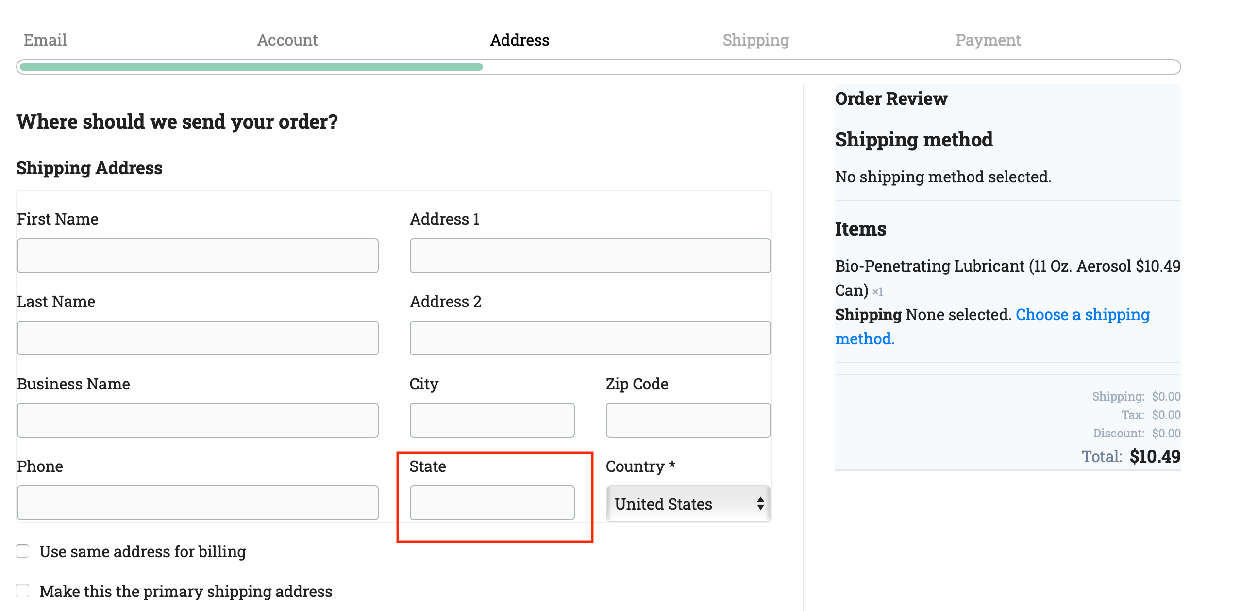 Sample form fields