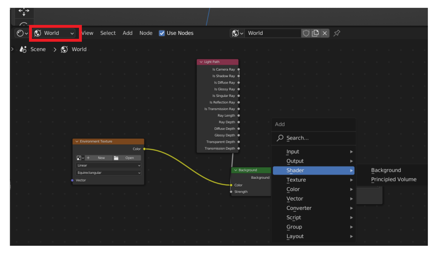 image showing World shader being edited