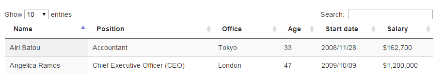 ordenação datatables js