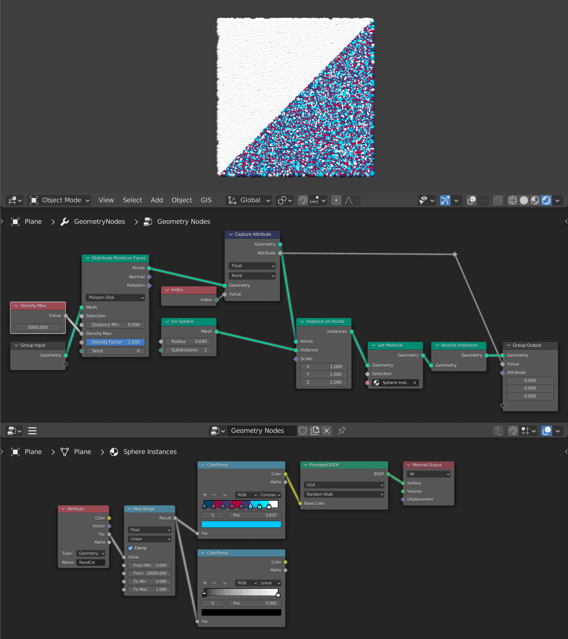 Instance Attribute colors vary depending on the face triangle the instances spawn from