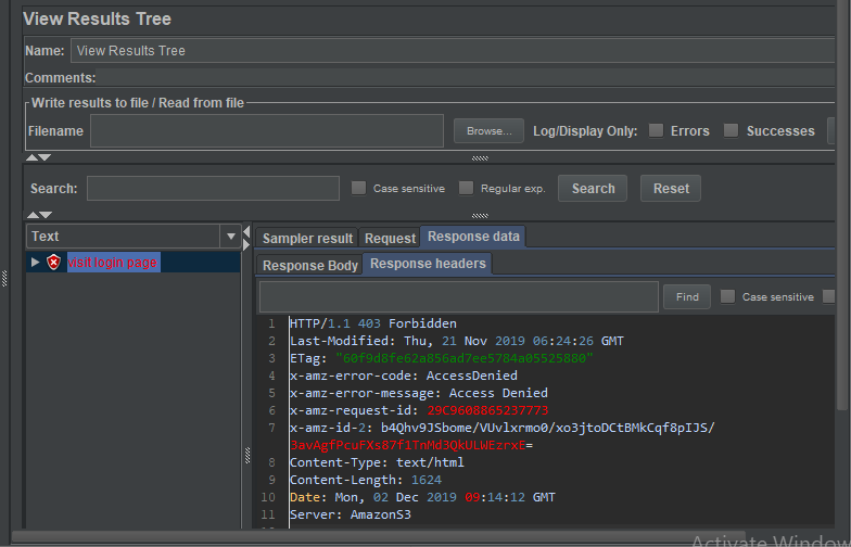 View Results Tree - Response headers