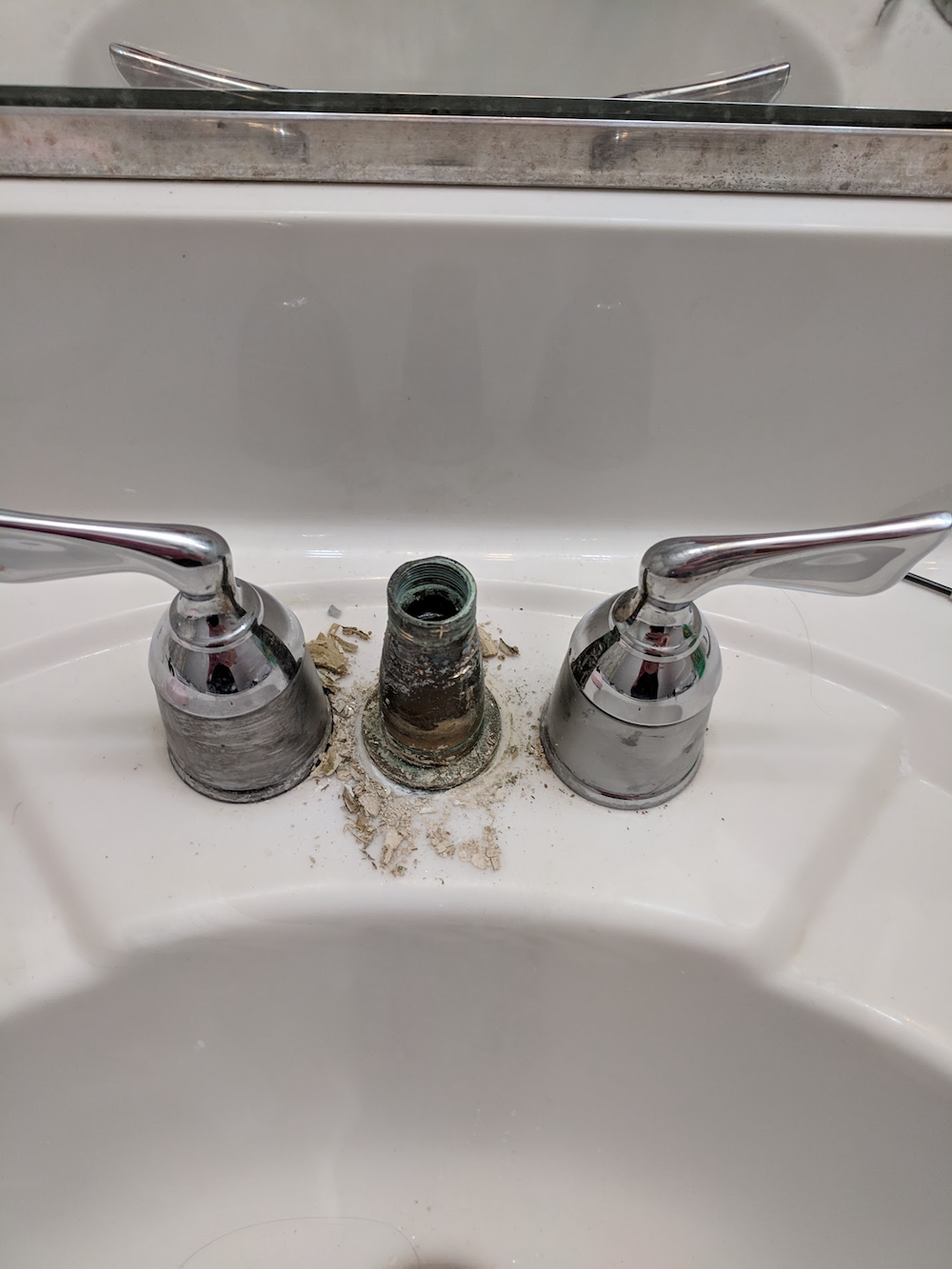 Faucet with spout removed