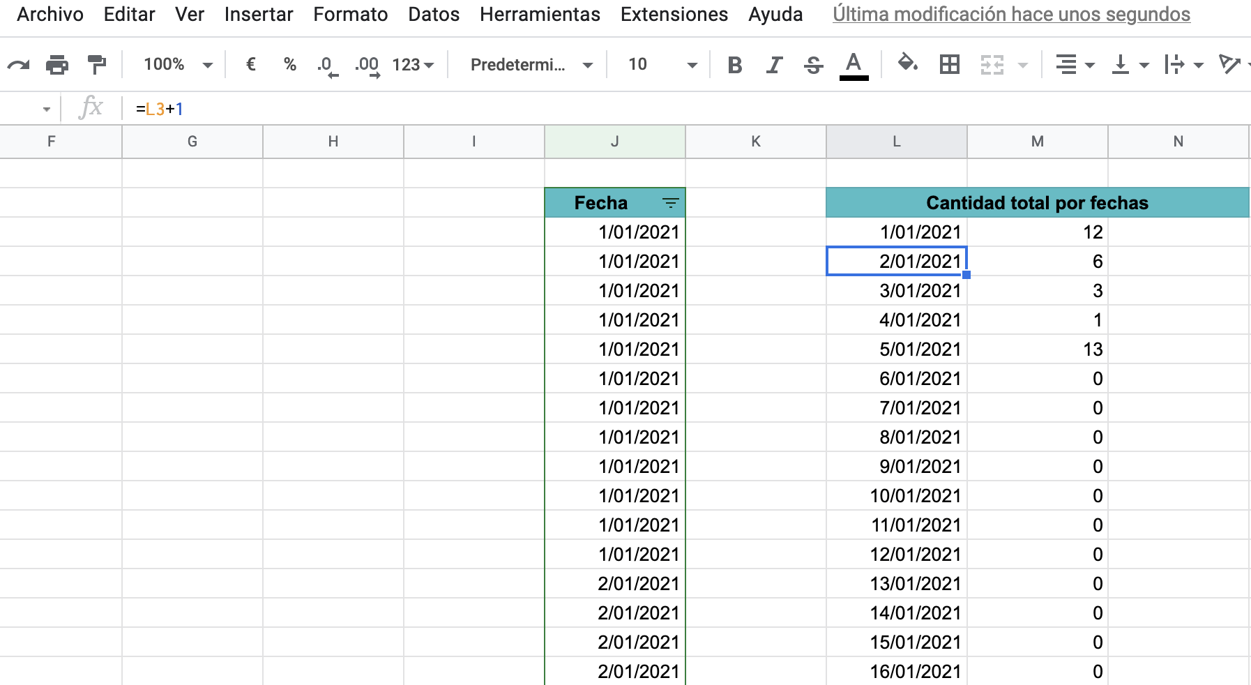 Captura de pantalla de Google Spreadsheets