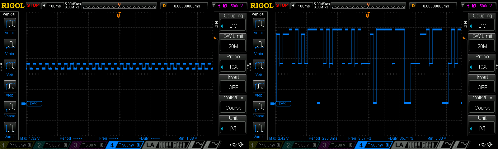 DAC out 0x70 to 0x80