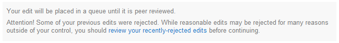 Attention! Some of your previous edits were rejected