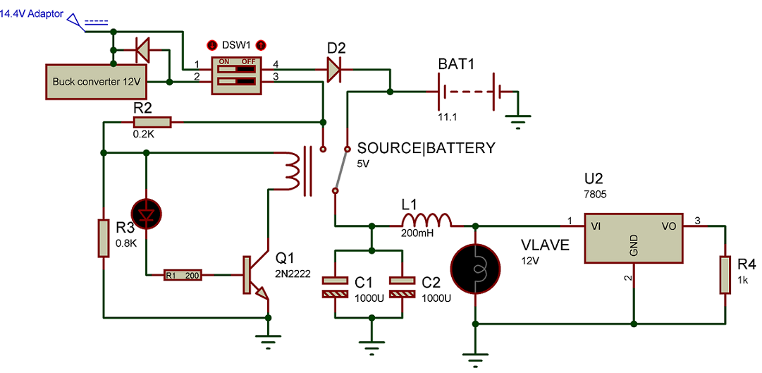 Circuit for switching between battery and adapter