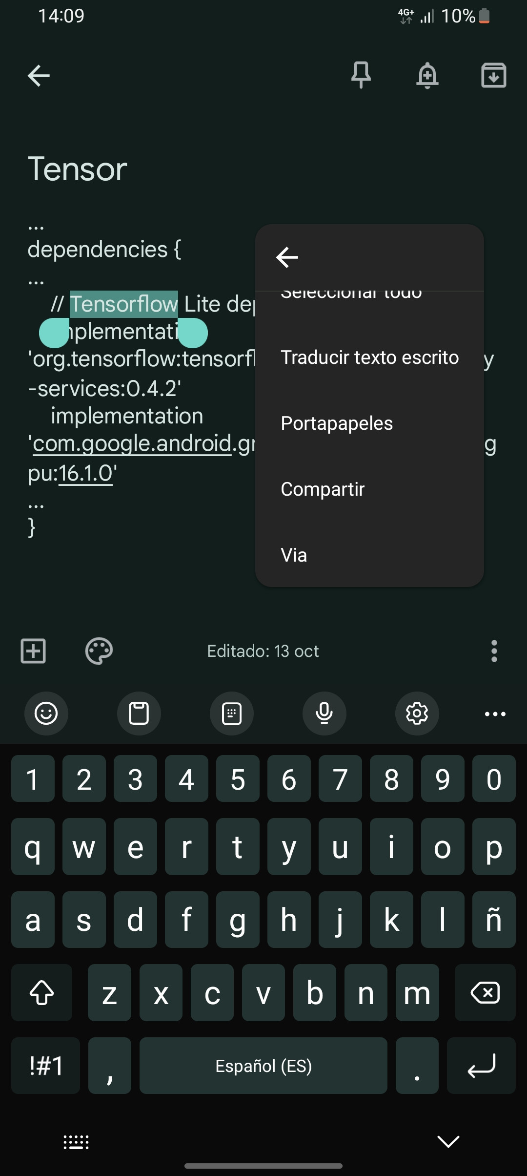 Ahi estoy mostrando el menu de acciones rapidas