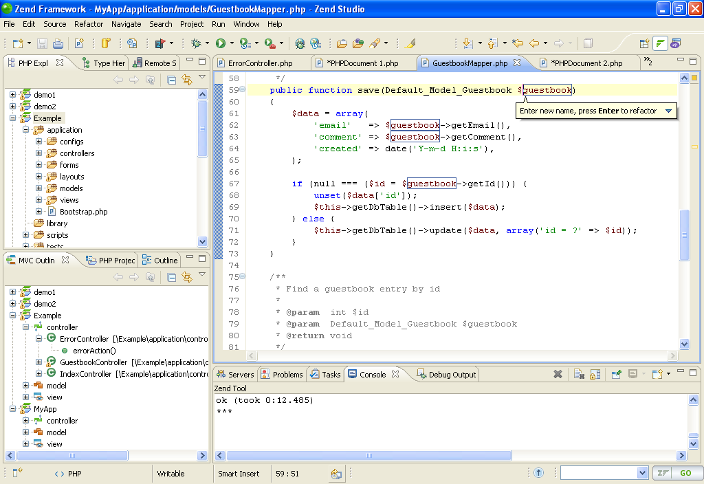 Screenshot of Zend Studio in action.