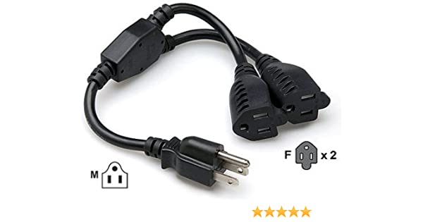 1 in 2 out AC power cord splitter