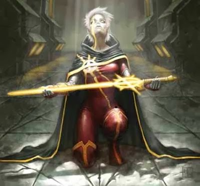 Phyla Vell holding an energy sword