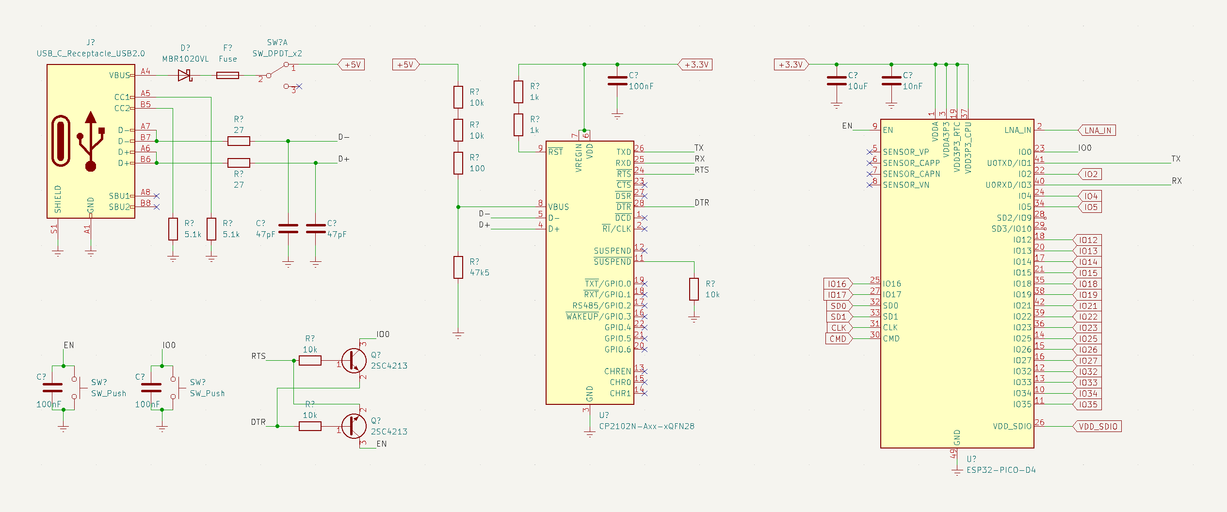 Schematic of the ESP32 + CP2102N section