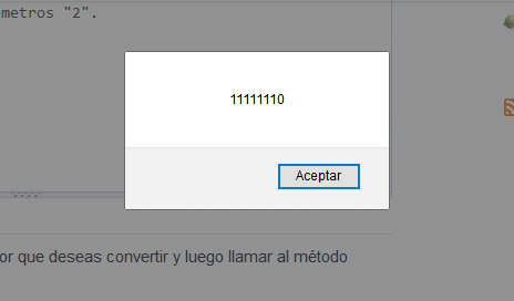 Resultado de alert(n.toString(2));