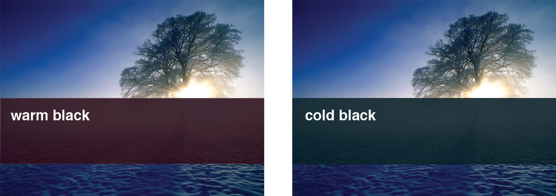 Example of warm rich black on blue tone picture