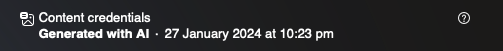 Content Credentials information badge saying "Generated with AI"