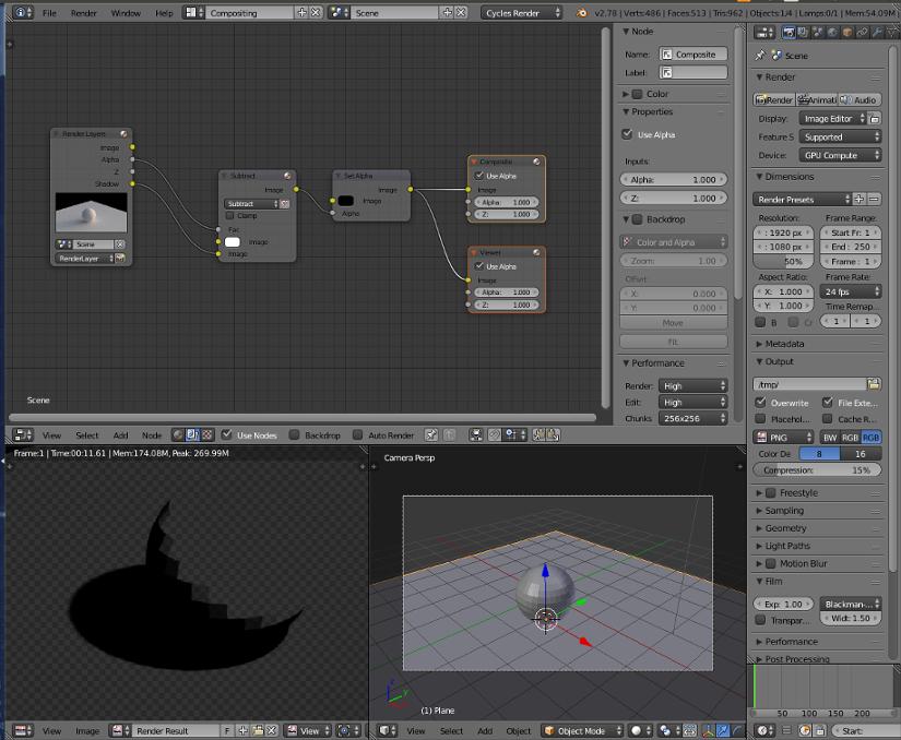 Compositor nodes for shadows-only rendering