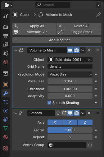 volume to mesh settings