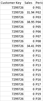 Sample Data for one Customer