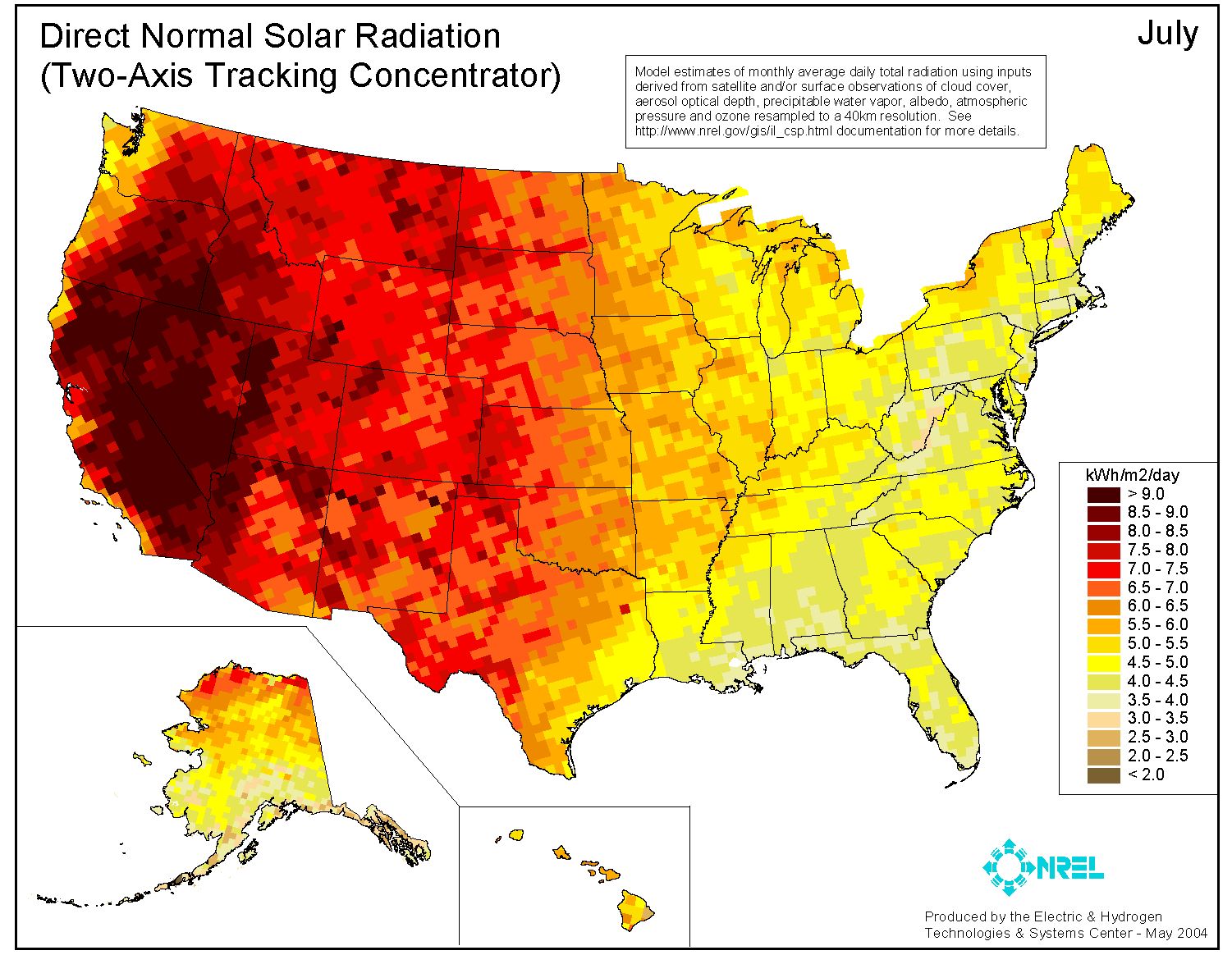 NREL map of radiation in the USA