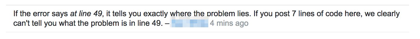 If the error says at line 49, it tells you exactly where the problem lies. If you post 7 lines of code here, we clearly can't tell you what the problem is in line 49.