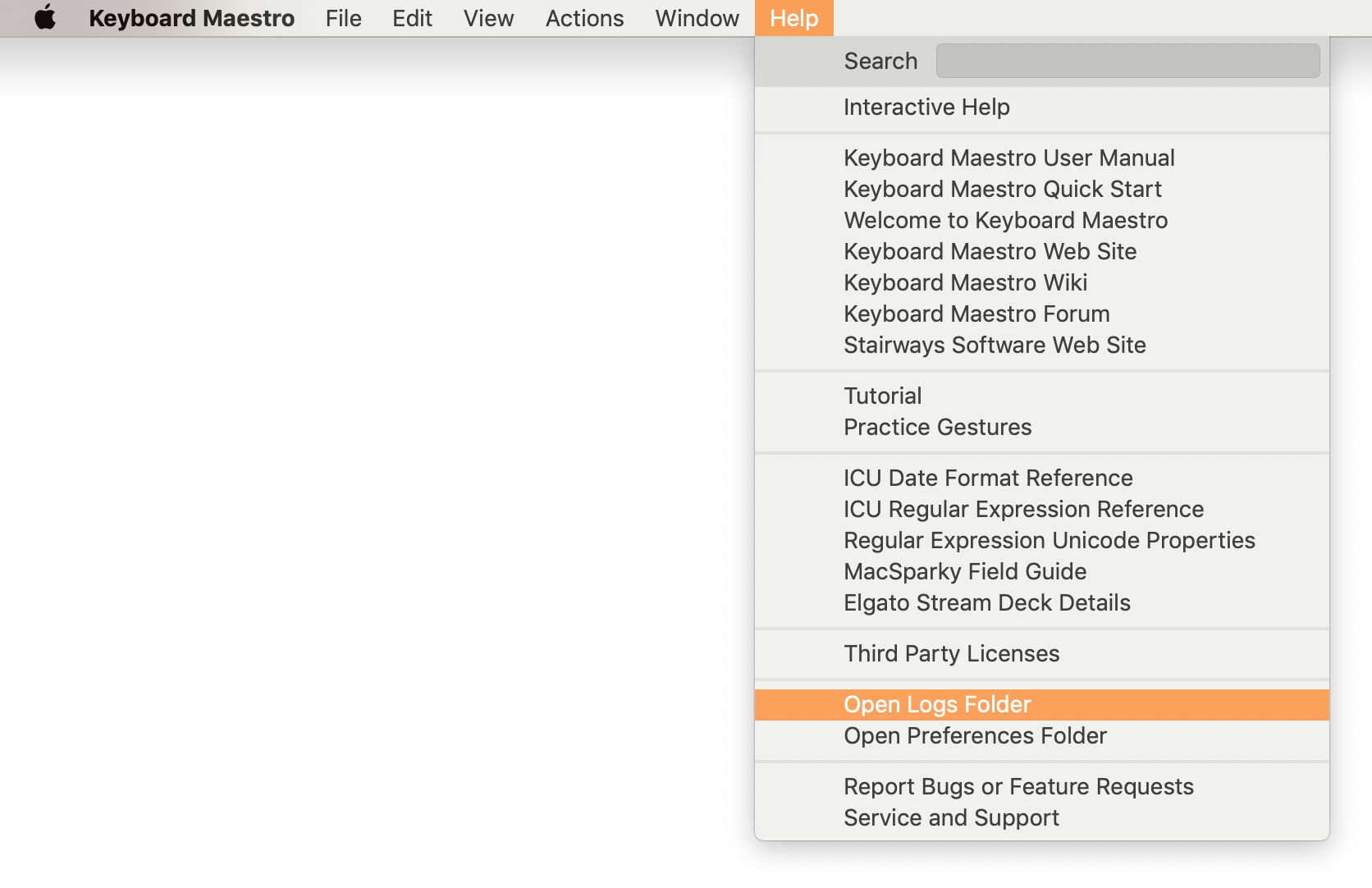 Screenshot of Keyboard Maestro menu