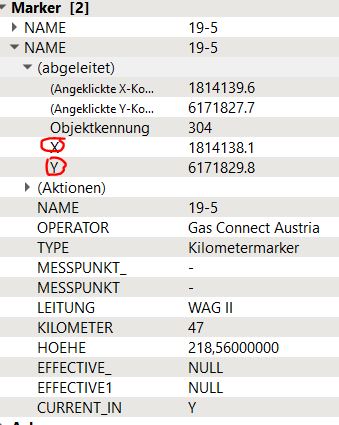 x and y coordinates with object identifier