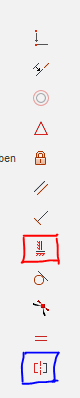 The alignment tool icons. Marked red: the 8th (horizontal/vertical). Marked blue: the 12th (symmetry).