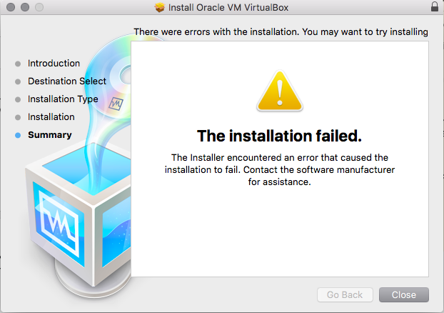 The installation failed.