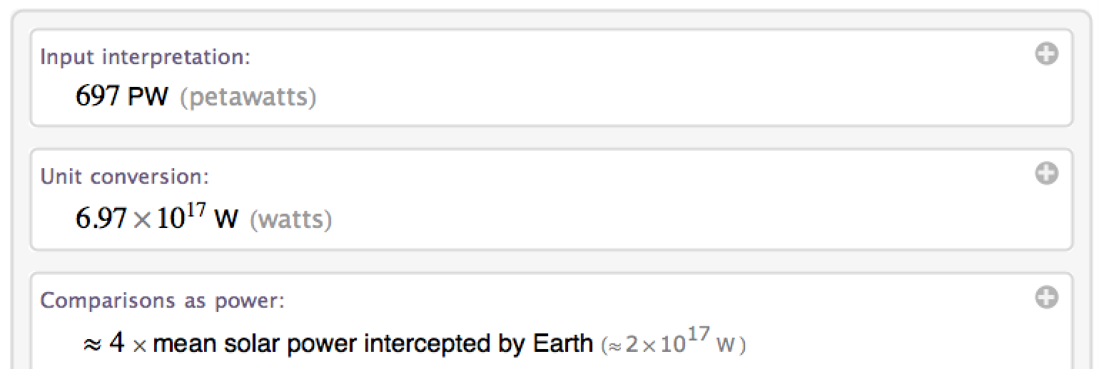 4 x mean solar power intercepted by earth