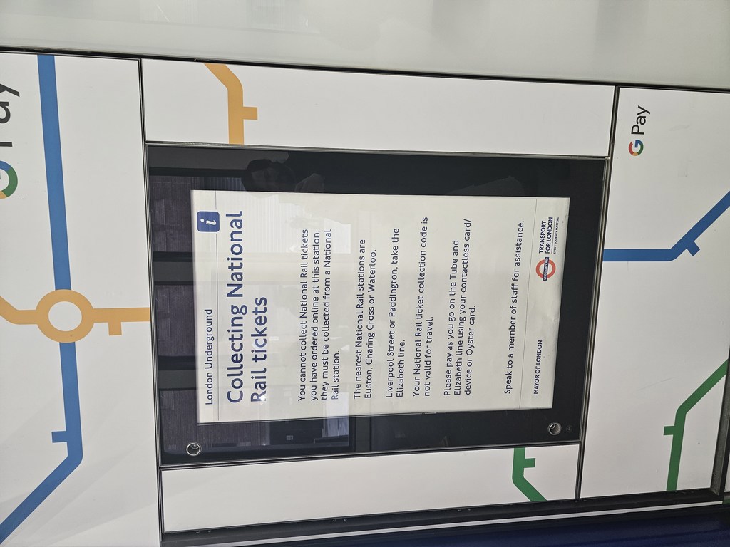 Poster explaining that ticket collection is not available at Bond Street