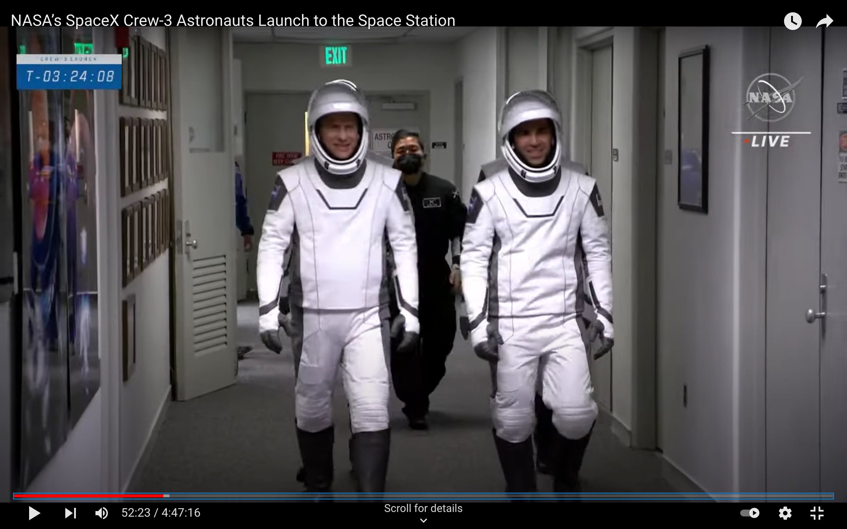 screenshot from the NASA video NASA’s SpaceX Crew-3 Astronauts Launch to the Space Station https://www.youtube.com/watch?v=zekfpIRlVyY showing them disconnected from their portable coolers