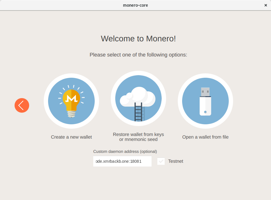 Screenshot of opening the Monero GUI wallet