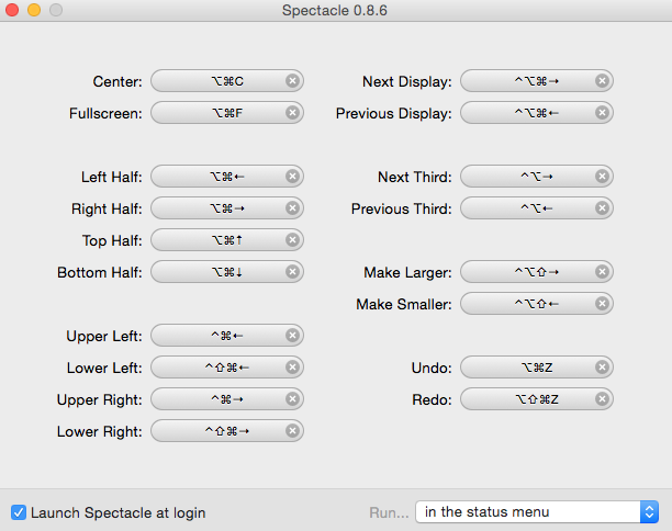 List of all the available options for spectacle to modify the windows